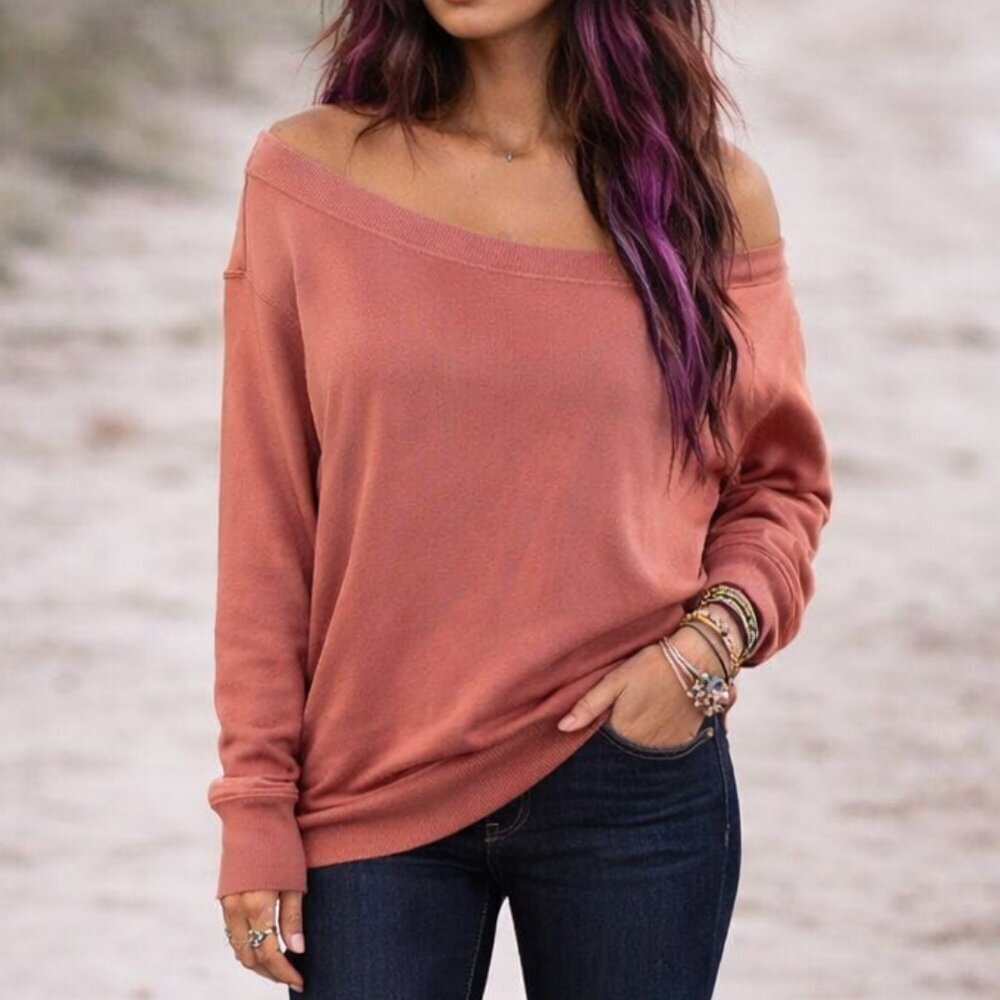 Spiritual Gangster Rust La Vida Optional Off Shoulder Sweatshirt XS (NW)